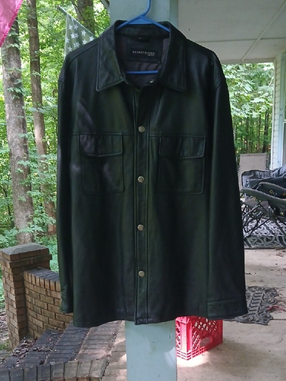 Kenneth Cole Black Leather Shirt Jacket with Dual Chest Pockets,szL - Picture 2 of 8